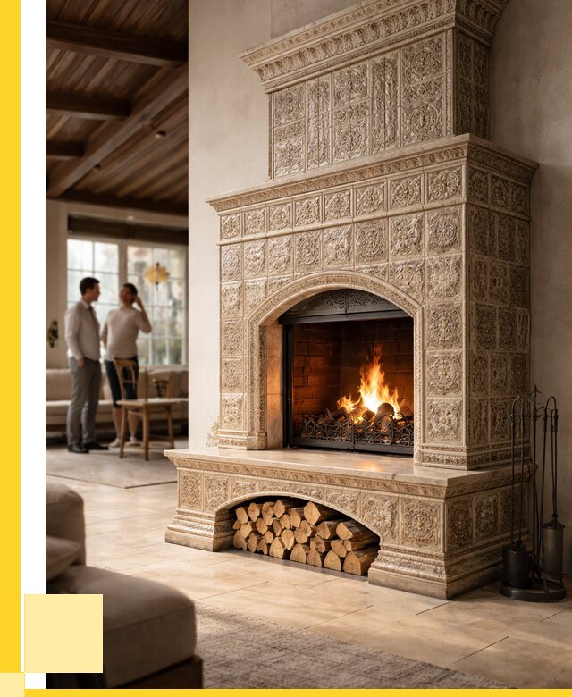 Купить изразцовый камин в Североуральске от 257525 р. | ЭриданСву