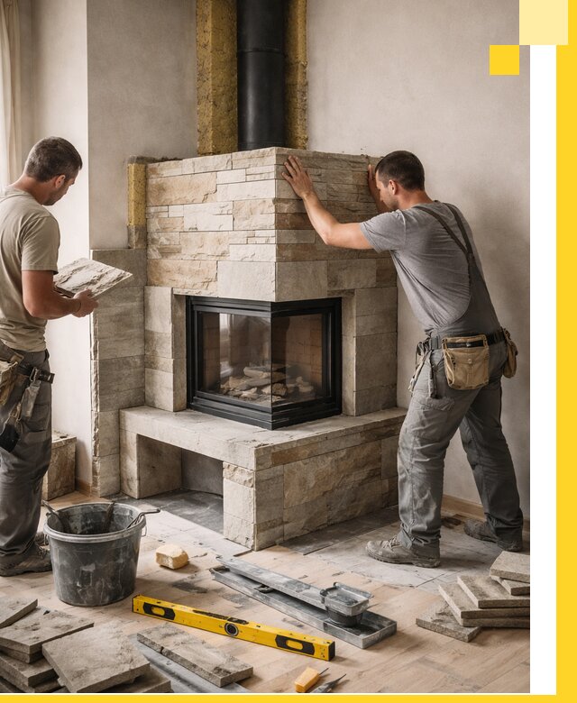 Угловые камины под ключ проект, монтаж и отделка в Североуральске