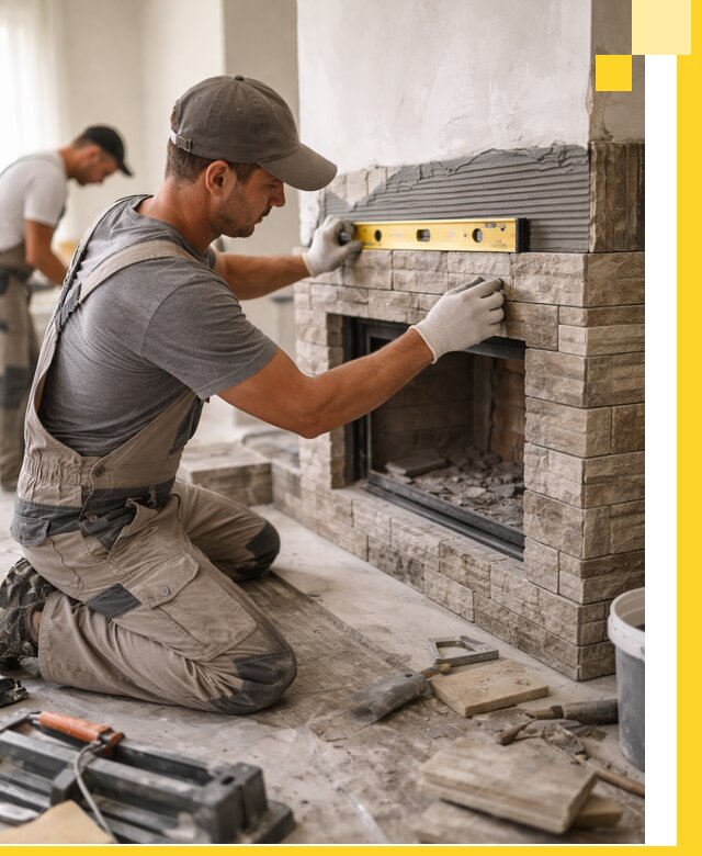 Облицовка каминов в Североуральске, монтаж и отделка натуральным камнем