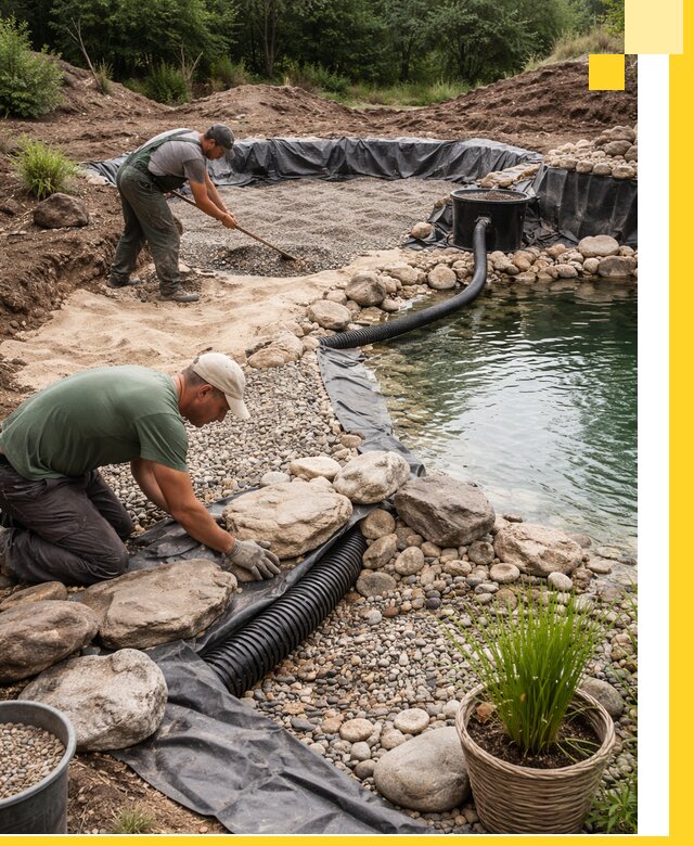 Строительство природных бассейнов и озер в Североуральске под ключ
