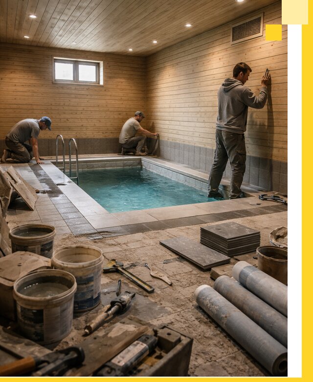 Строительство бани с бассейном и сауной под ключ в Североуральске