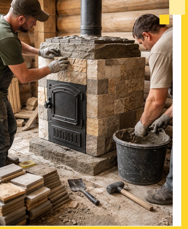 Облицовка банной печи под ключ в Североуральске: камень и плитка