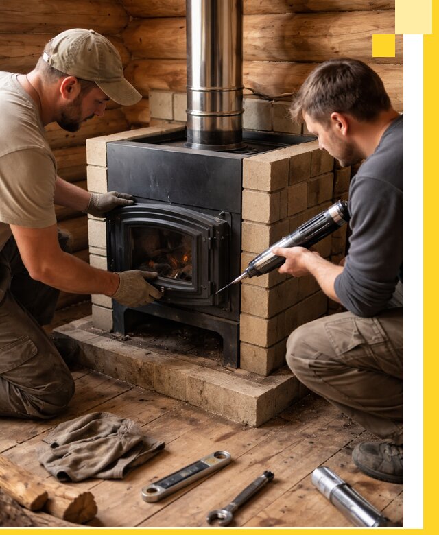 Монтаж и установка печи в бане под ключ с гарантией в Североуральске