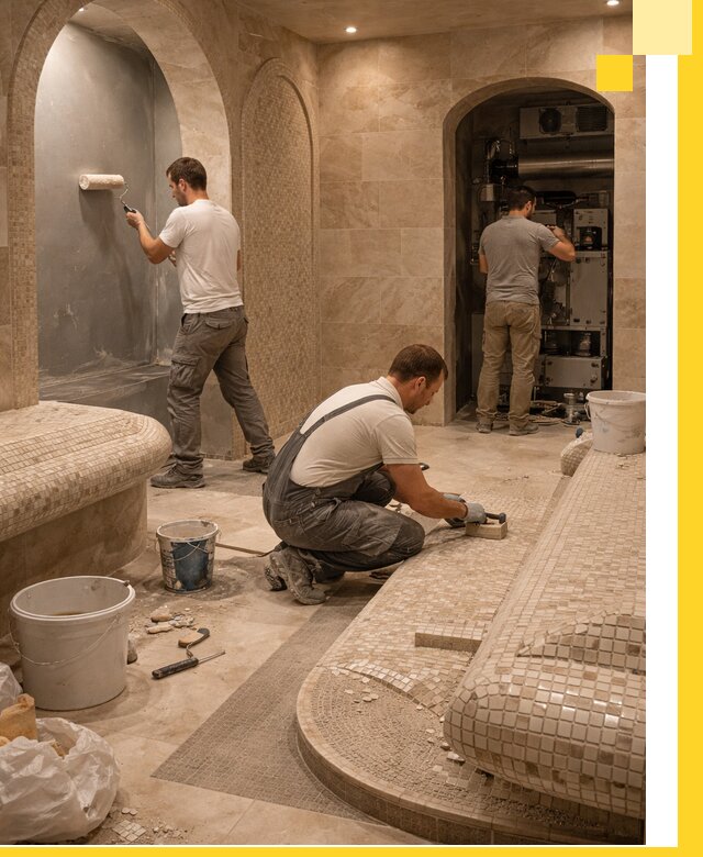 Строительство бани с хамамом и бассейном под ключ в Североуральске