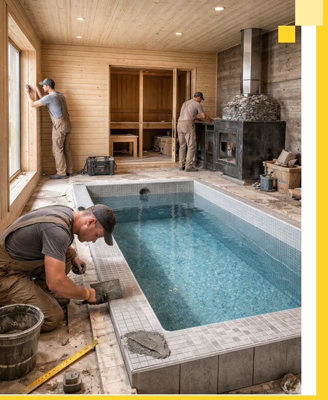 Проект бани с бассейном и сауной в Североуральске под ключ