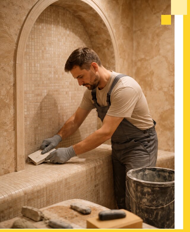 Профессиональная отделка хамамов с мозаикой под ключ в Североуральске