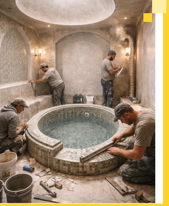 Профессиональное строительство хамама с бассейном в Североуральске под ключ