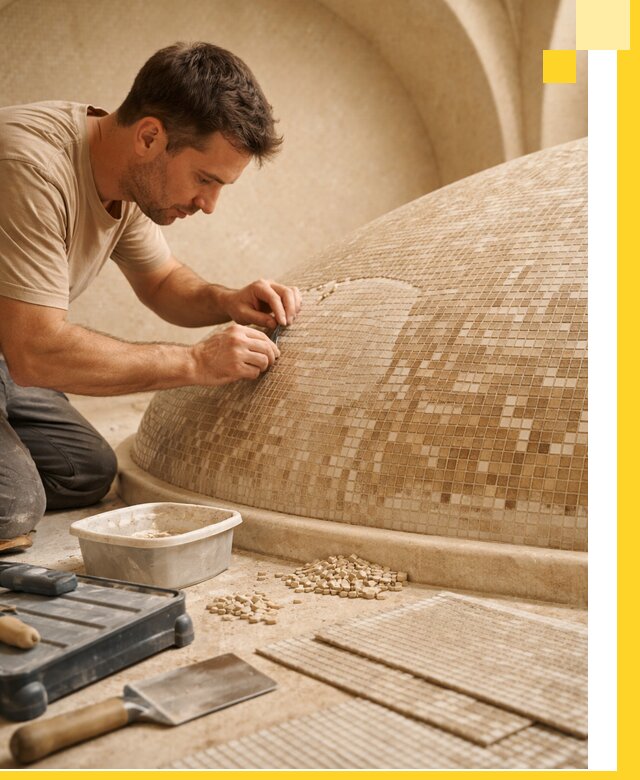 Профессиональная укладка мозаики для хамама под ключ в Североуральске